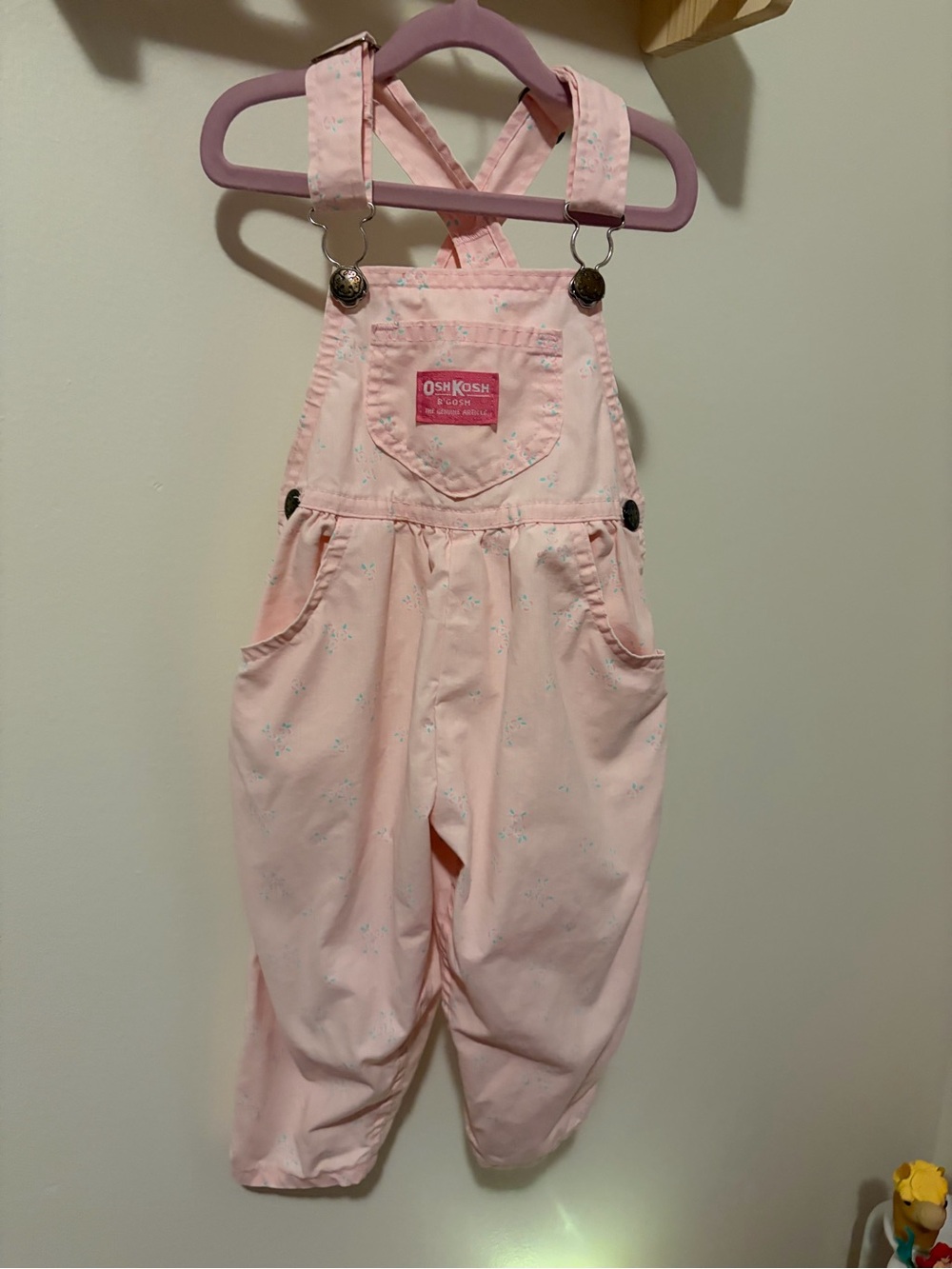 Vintage paper tag OshKosh B'gosh Light Pink Floral Girls' Overalls